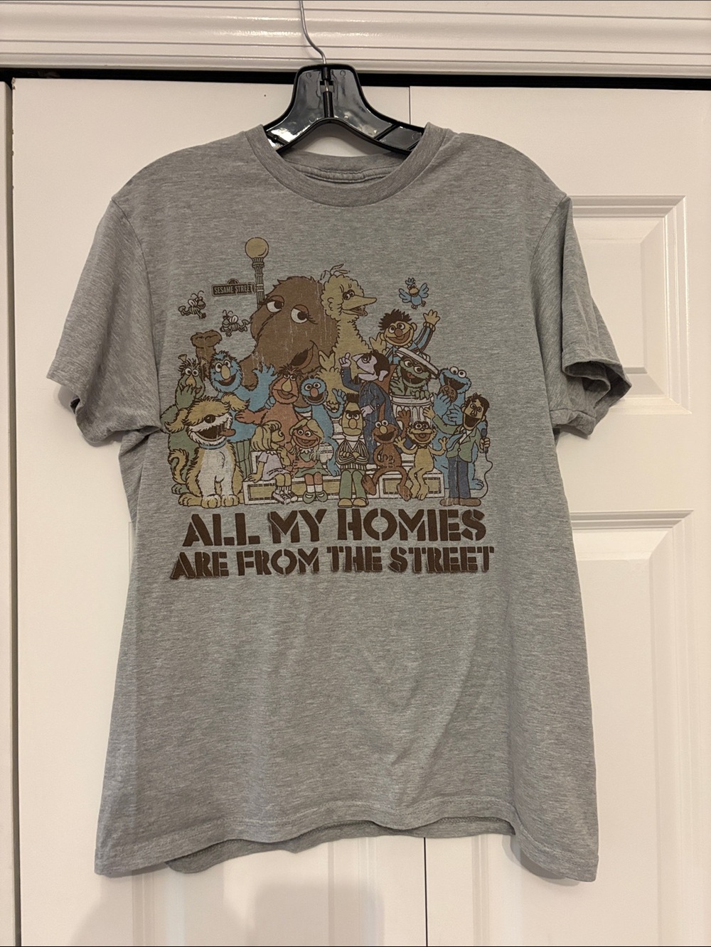 Sesame Street Graphic Tee - Gray "All My Homies Are From The Street"